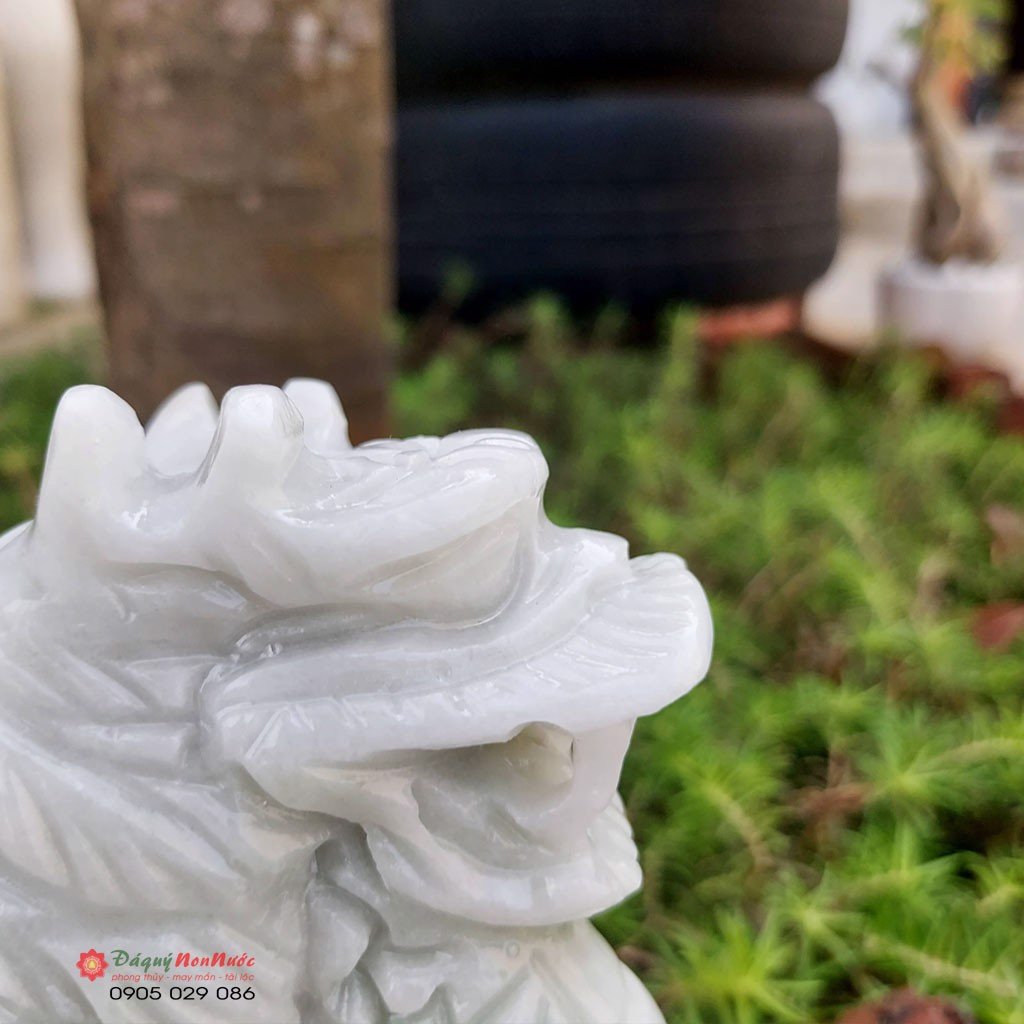 Tượng rồng đá tuổi thìn 12 con giáp phong thủy đá trắng xanh 12cm đá Non Nước