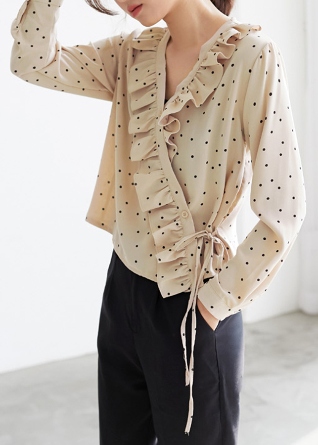Áo sơ mi nữ chấm bi xéo vạt CBR04
