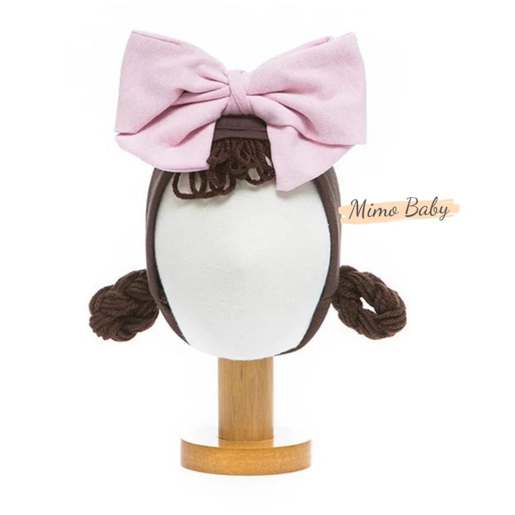 Băng đô tóc giả, turban tóc giả nơ hồng lớn dễ thương cho bé Mimo Baby BD50