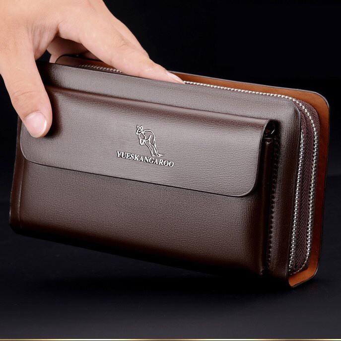 Ví cầm tay NAM NỮ da bò đẳng cấp thời trang YUEKANGAROO 2 ngăn khóa