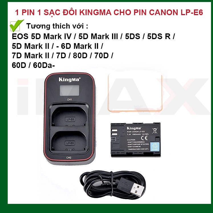 BỘ 2 PIN 1 SẠC ĐÔI VER 2 KINGMA CHO CANON LP-E6 - HÀNG CHÍNH HÃNG