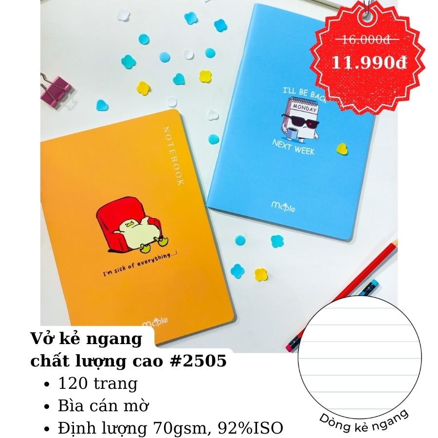 Vở Kẻ Ngang Cao Cấp Mc.ple 2505 120 trang, định lượng 70gsm, Độ trắng 92