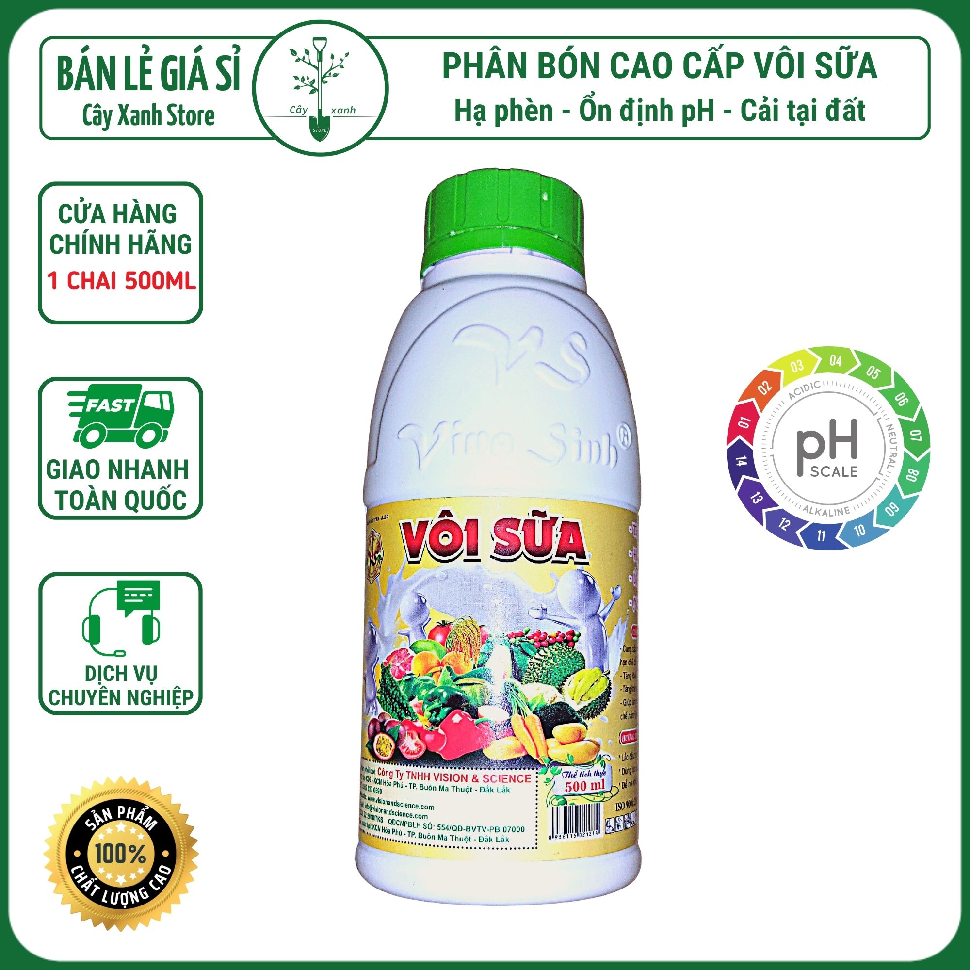 VÔI SỮA - Làm Khô Vết Bệnh, Ổn Định PH Đất Cây Trồng, hạ phèn nhanh - Chai 500ml - Cây Xanh Store