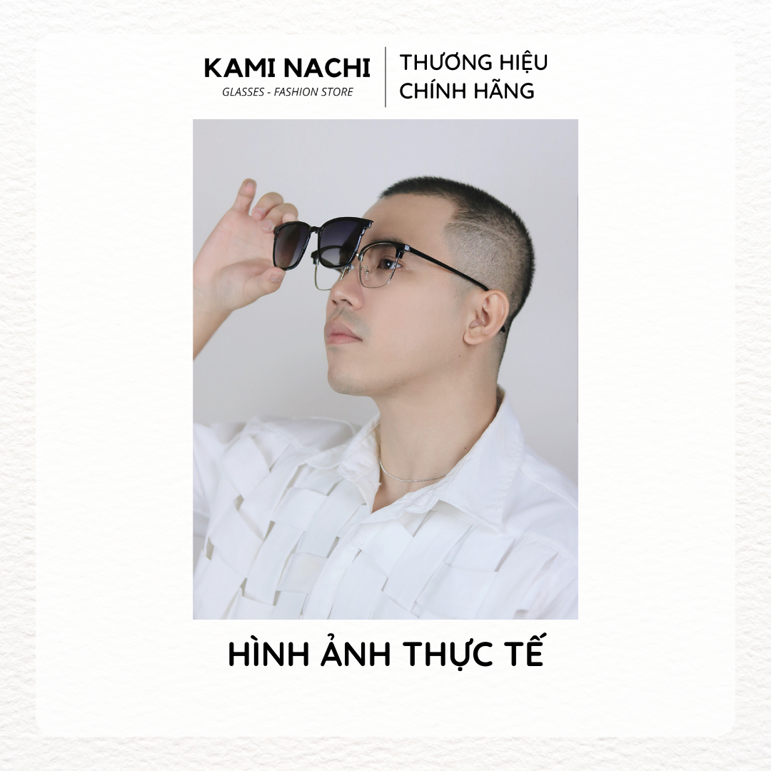 Gọng kính Clip On phiên bản Retro vuông lớn đa năng, cắt được cận KAMI NACHI T18021