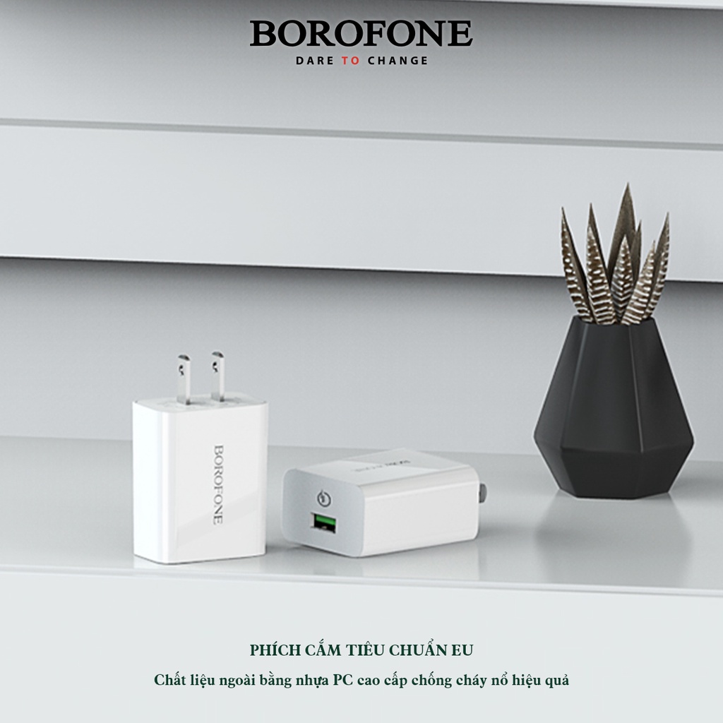 Củ Sạc Nhanh 18W - QC3.0 BOROFONE BA21 cổng USB hỗ trợ sạc nhanh 50% pin trong vòng 30p, có chip điều khiển dòng điện an toàn bảo vệ máy - Hàng Chính Hãng