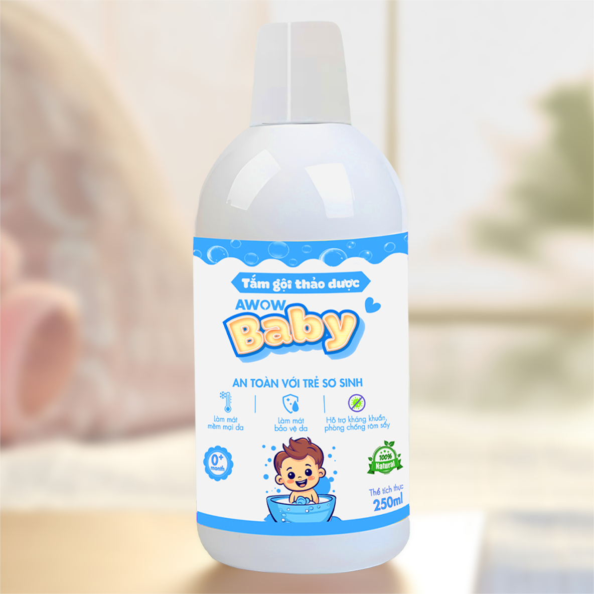 Nước Tắm Gội Thảo Dược Cho Bé AWOW BABY - Kháng Khuẩn, Dịu Da, Giảm Mẩn Ngứa Rôm Sảy, Hăm Da 250ml
