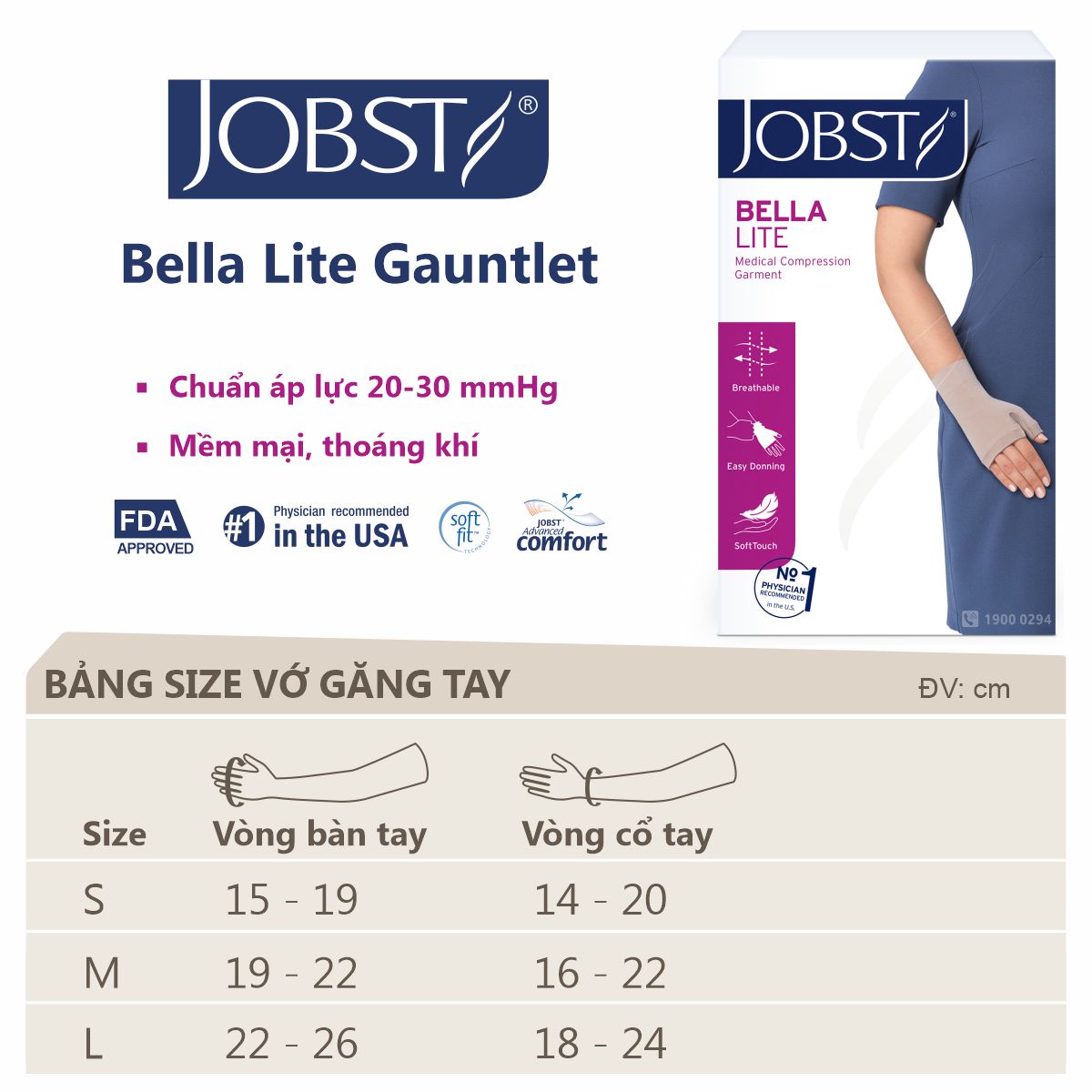 Vớ găng tay JOBST Bella Lite hỗ trợ điều trị phù bạch huyết