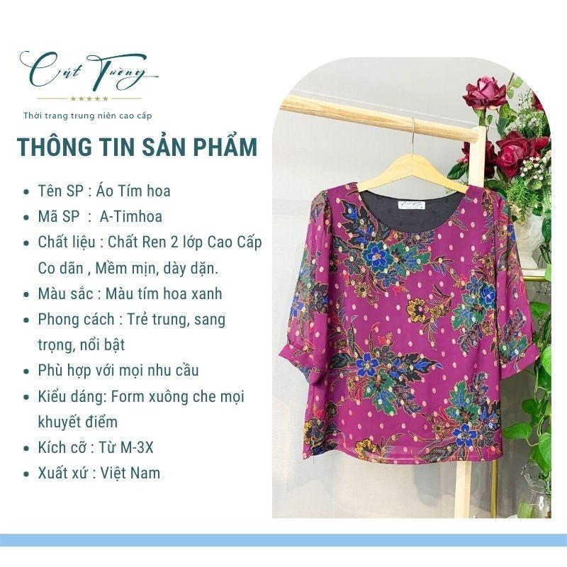 Áo trung niên nữ Tím hoa thiết kế sang trọng quà tặng cho mẹ, cho bà vải ren cao cấp - Thời trang Cát Tường 2022