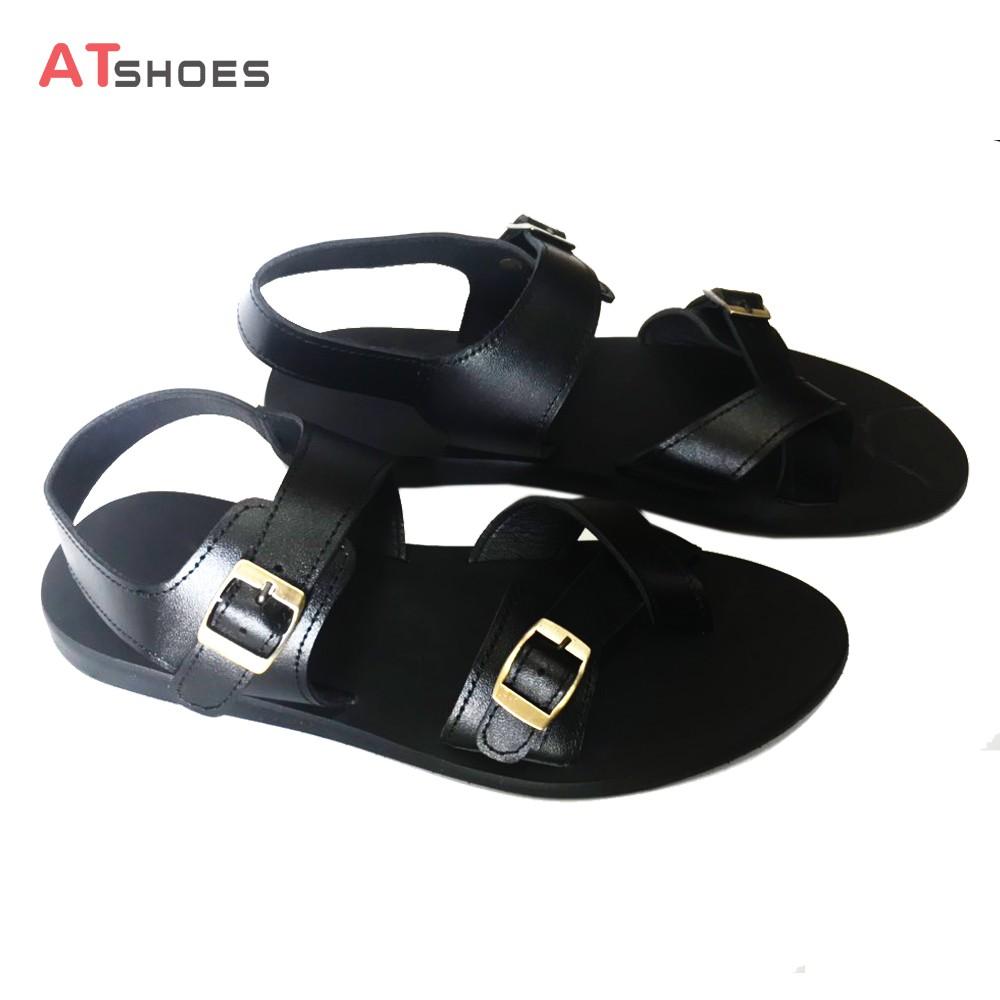 Dép Sandal Unisex Cao Cấp Da Bò Thật Sandal Xỏ Ngón Nam Nữ Trẻ Trung Đế Caosu Chống Nước Atshoes XDxsg211