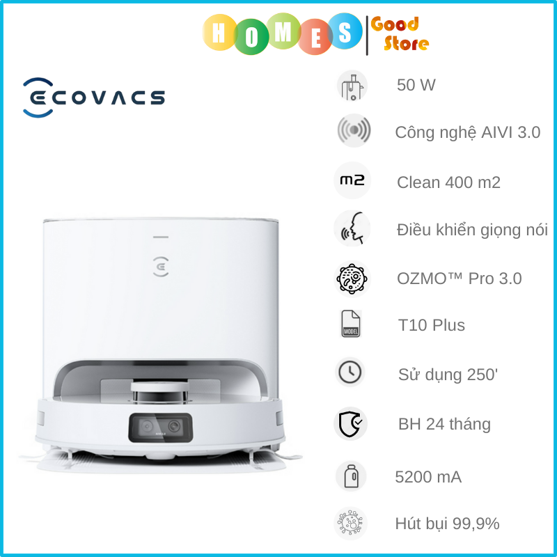 Robot Hút Bụi Lau Nhà Ecovacs N30 Pro Omni Xòe Giẻ, Lực Hút 10.000 Pa - Hàng Chính Hãng