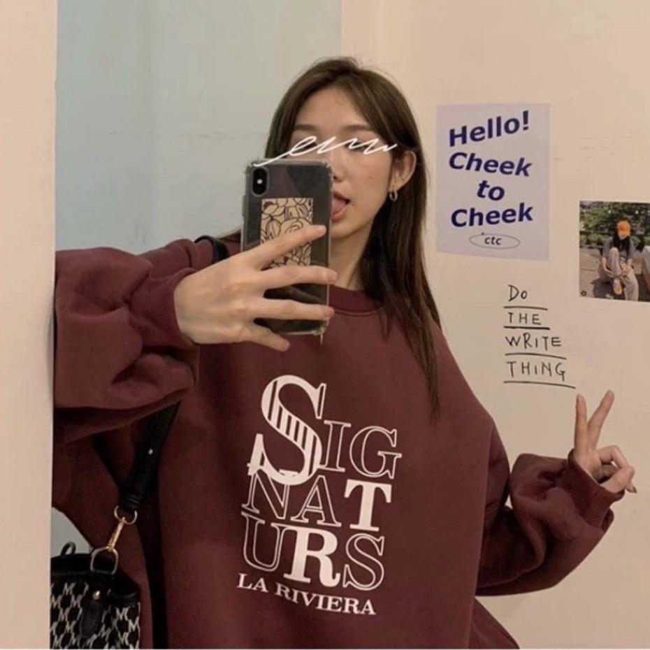 Set Nỉ STR Nữ Bộ thu đông, áo sweater tay bồng phối quần dài nhung tăm form rộng trẻ trung cá tính Ulzzang