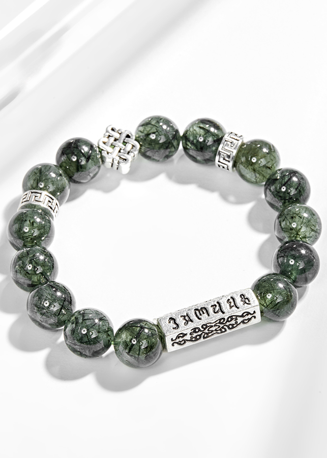 Vòng Tay Đá Thạch Anh Tóc Xanh Phối Charm Kết Đồng Tâm Bạc Ngọc Quý Gemstones