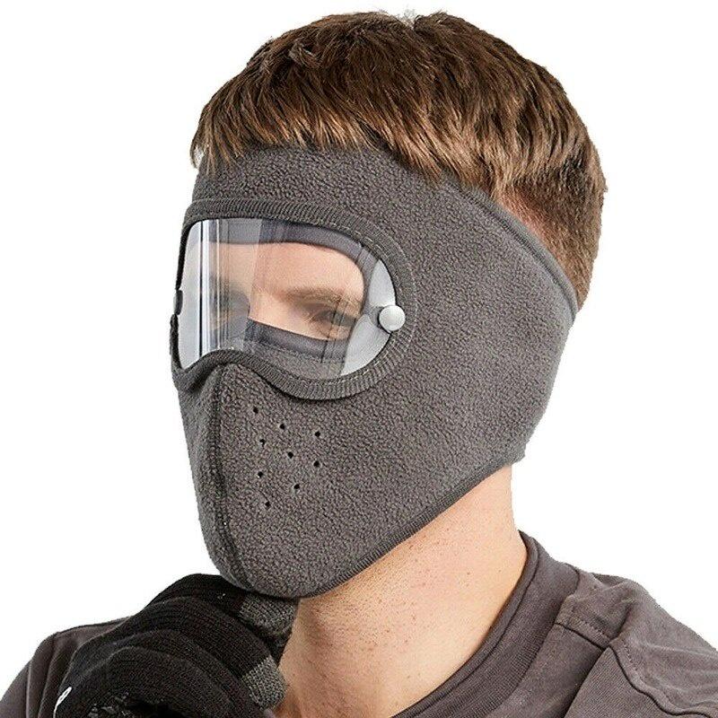Windproof Anti Dust Face Mask Cycling Ski Breathable Masks Fleece Face Shield Hood Caps with HD Goggles Cycling Cap Balaclava
