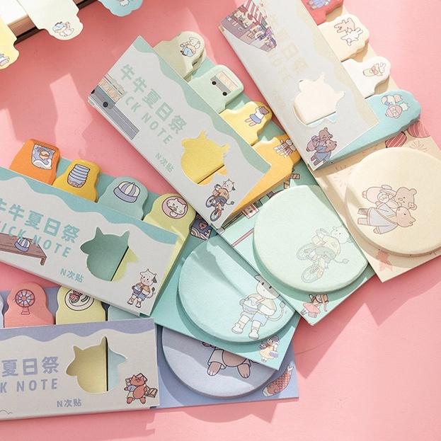 PK958 Bộ 100 tờ Giấy ghi chú màu pastel nhiều hình hoạt hình đáng yêu giấy note post it sticker