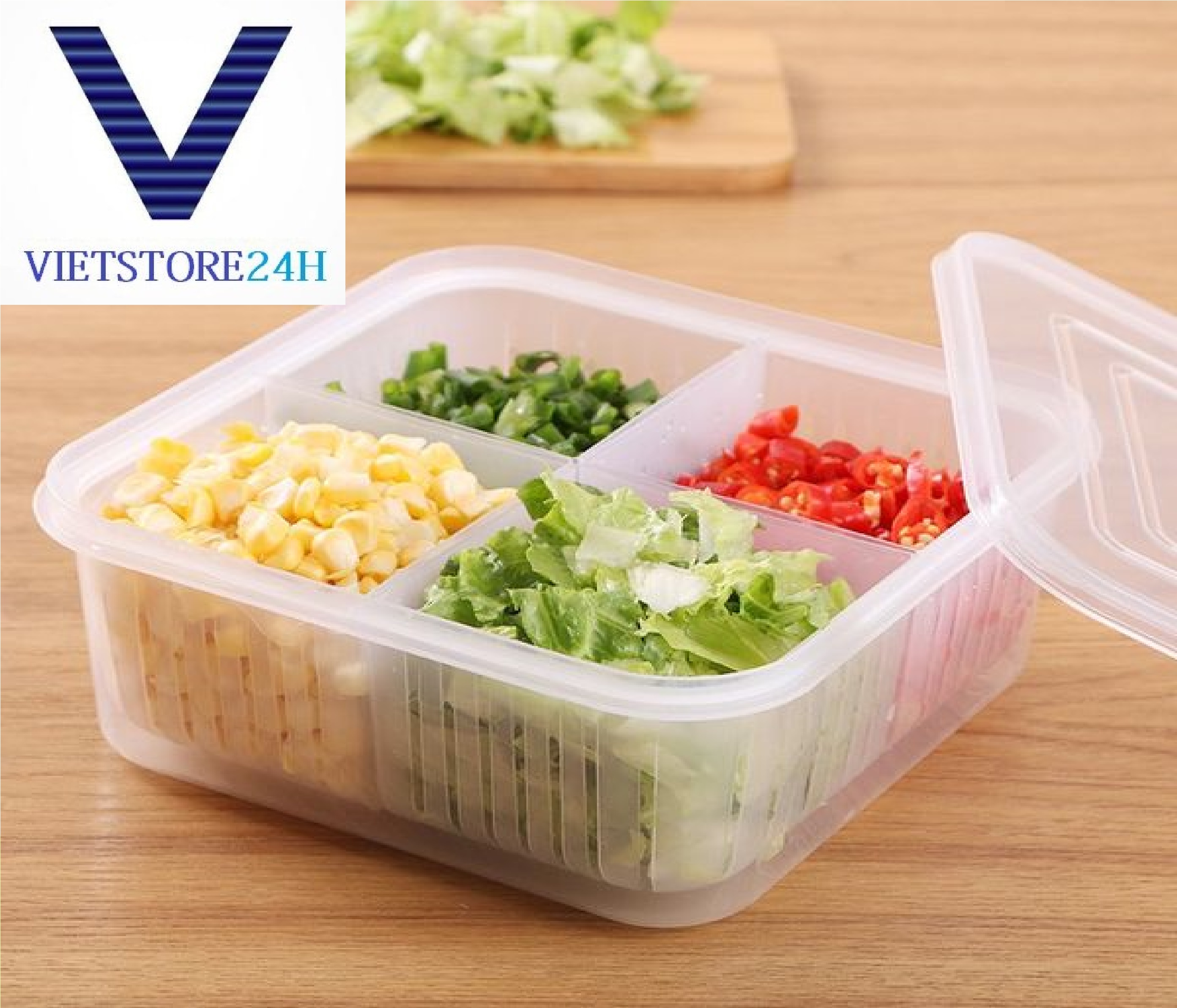 Hộp Rổ Vuông 4 Ngăn Đựng Thực Phẩm Có Nắp VT