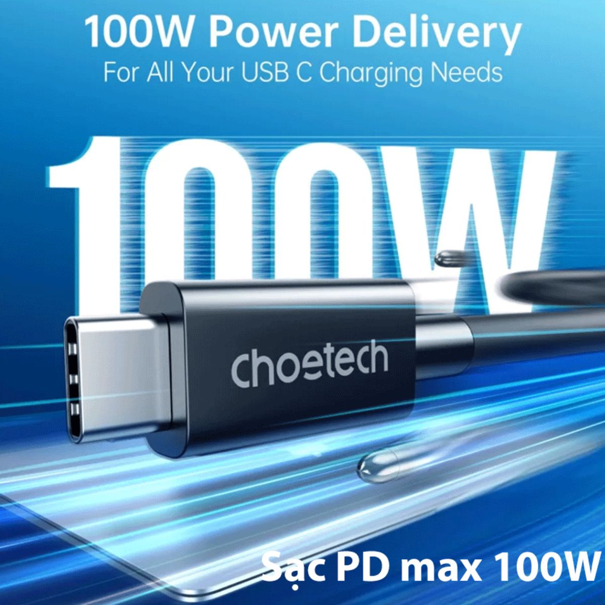 Cáp sạc nhanh 100w Choetech A3010 Type C to Type C Thunderbolt 4 (Hàng chính hãng)