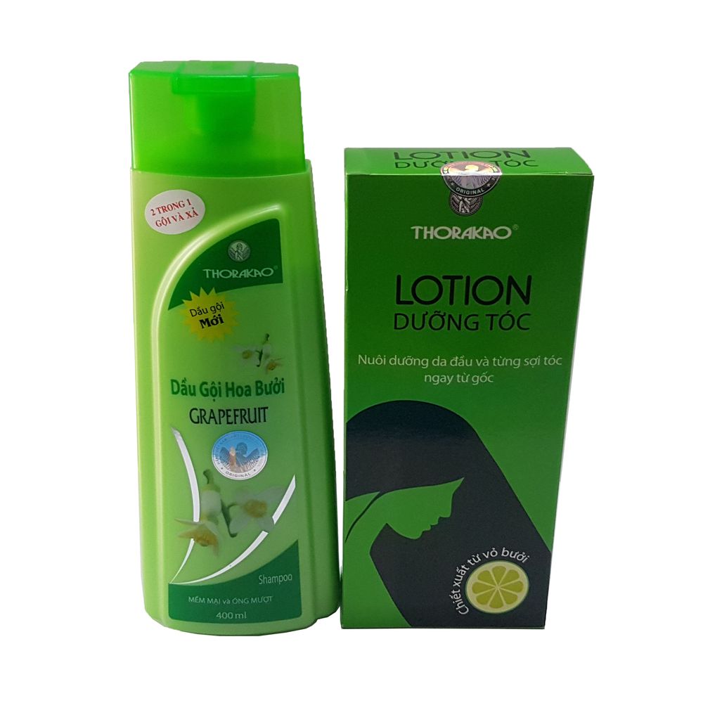 Combo dầu gội hoa bưởi ngăn rụng tóc Thorakao 400ml và Lotion tinh dầu bưởi Kích thích mọc tóc Thorakao 120ml