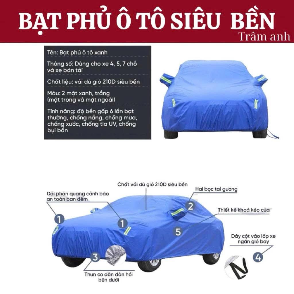 Bạt phủ ô tô chống nắng mưa vải dù, bạt trùm xe hơi nano bền đẹp phù hợp cho các dòng xe bạt xanh