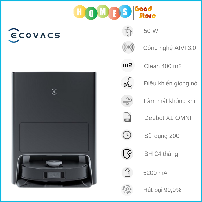 Robot Hút Bụi Lau Nhà Ecovacs T30 Omni Xòe Giẻ 11.000 Pa, Kháng Khuẩn Ion Bạc - Hàng Chính Hãng