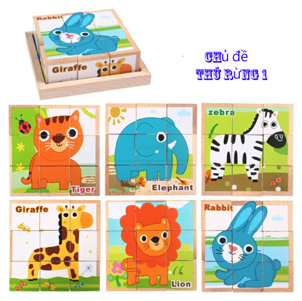 Combo 6 chủ đề xếp hình 9 khối lập phương gỗ beech cao cấp - Block puzzle