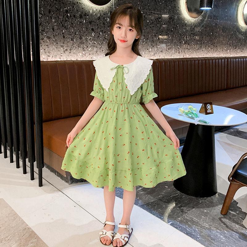 DONGSHOP HOT Cô gái ăn mặc 2023 mùa hè ăn mặc cô gái váy công chúa Mid-Boy Cherry hoa đầm đầm đầm đầm mùa hè cho trẻ em