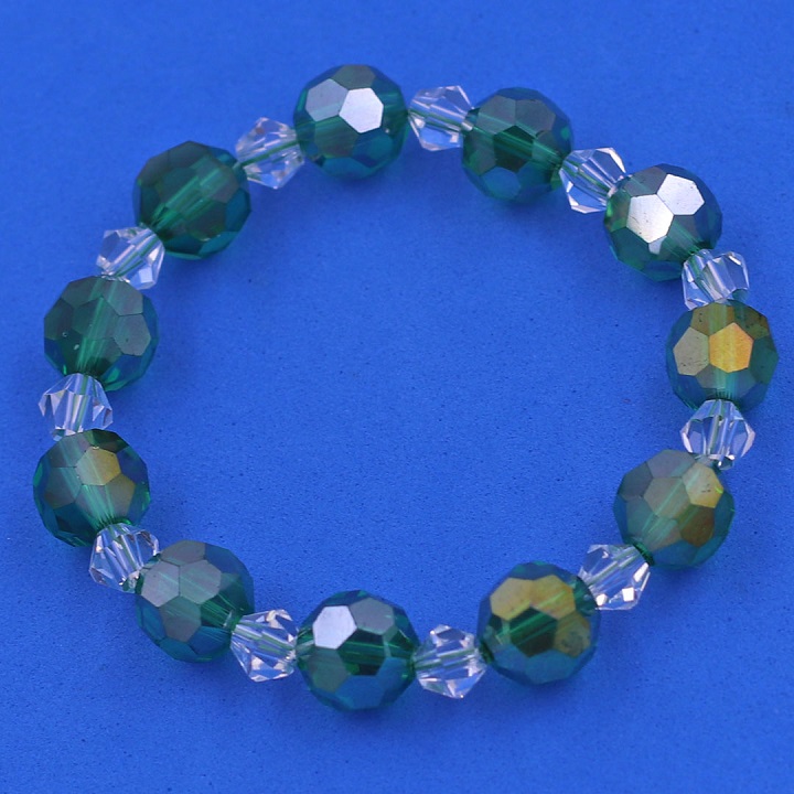 Vòng tay pha lê xanh đậm cắt giác 10 ly pha lê trắng giác CTFLXLDGFLTRG10