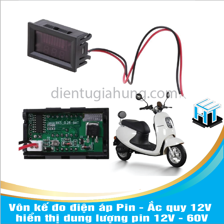 Vôn kế đo điện áp Pin - Ắc quy 12V hiển thị dung lượng pin 12V - 60V