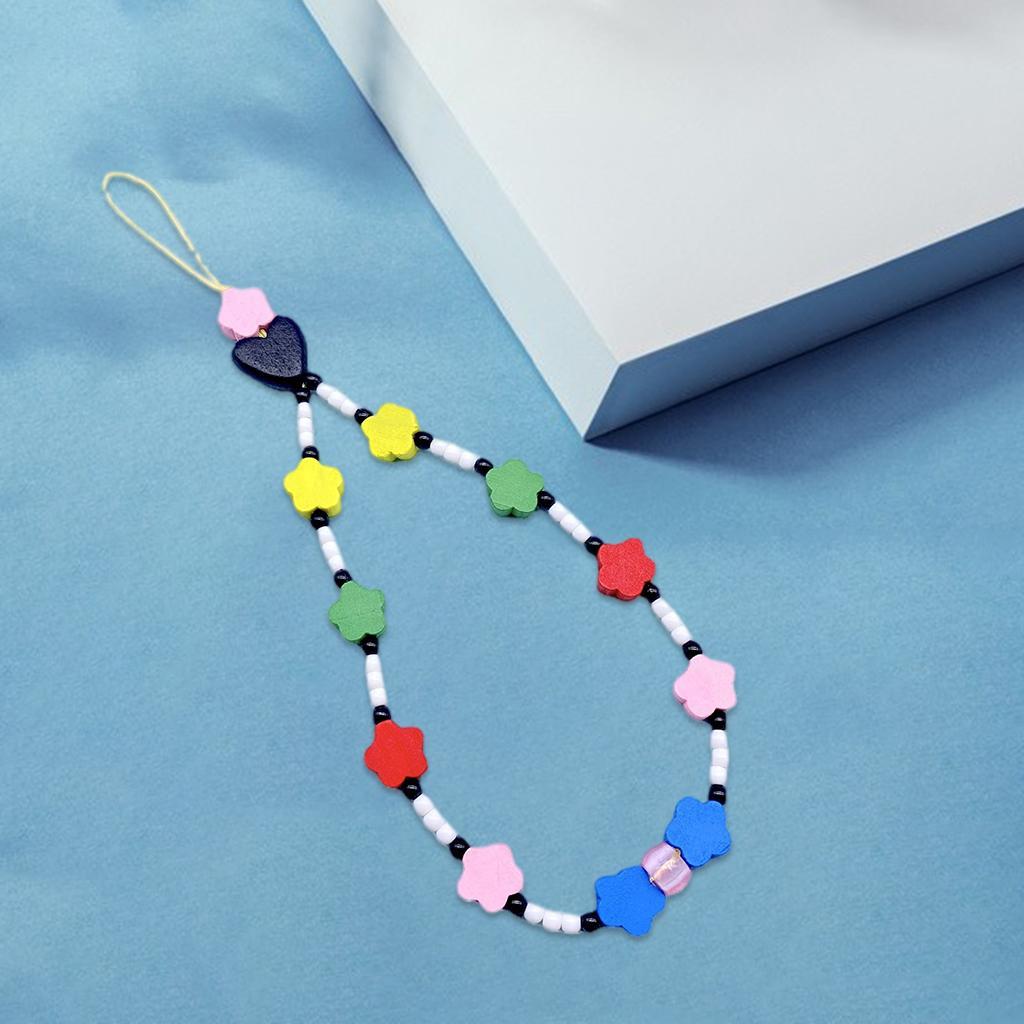 Flower Beaded Phone Lanyard Wrist Strap DIY Beads Charms Key Chain for Women