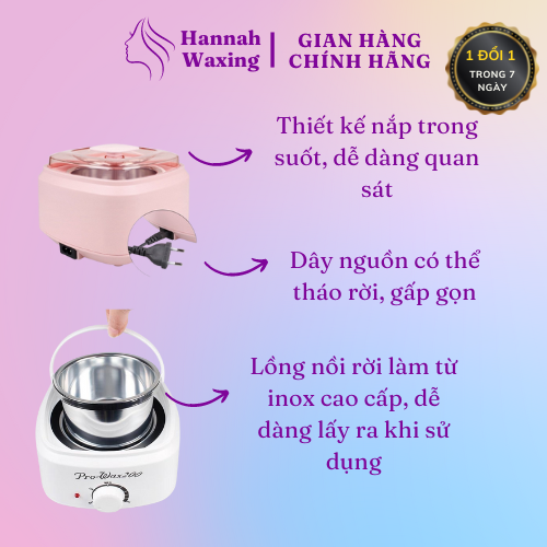 Combo Nồi Nấu Sáp Pro Wax 200 + Sáp Wax Lông Hannah Waxing cao cấp siêu bám lông, an toàn cho da