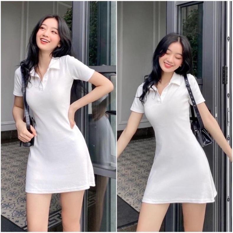 đầm polo dáng suông - váy xuông cổ sơmi chất cotton kéo giãn phong thái tươi trẻ V147 coco land chất đẹp deal tốt