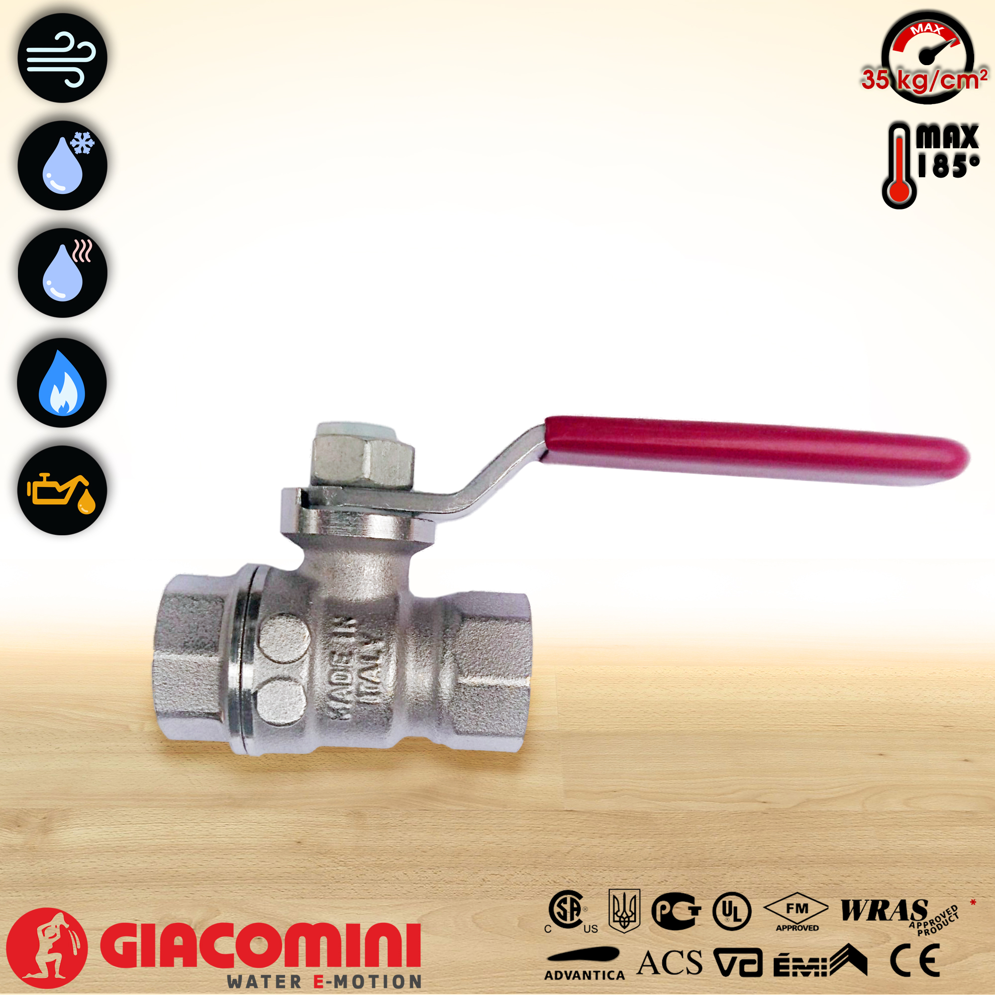 Hộp x 10 Van bi đồng mạ crôm R850 Giacomini - DN10 (size 3/8&quot; - 17)