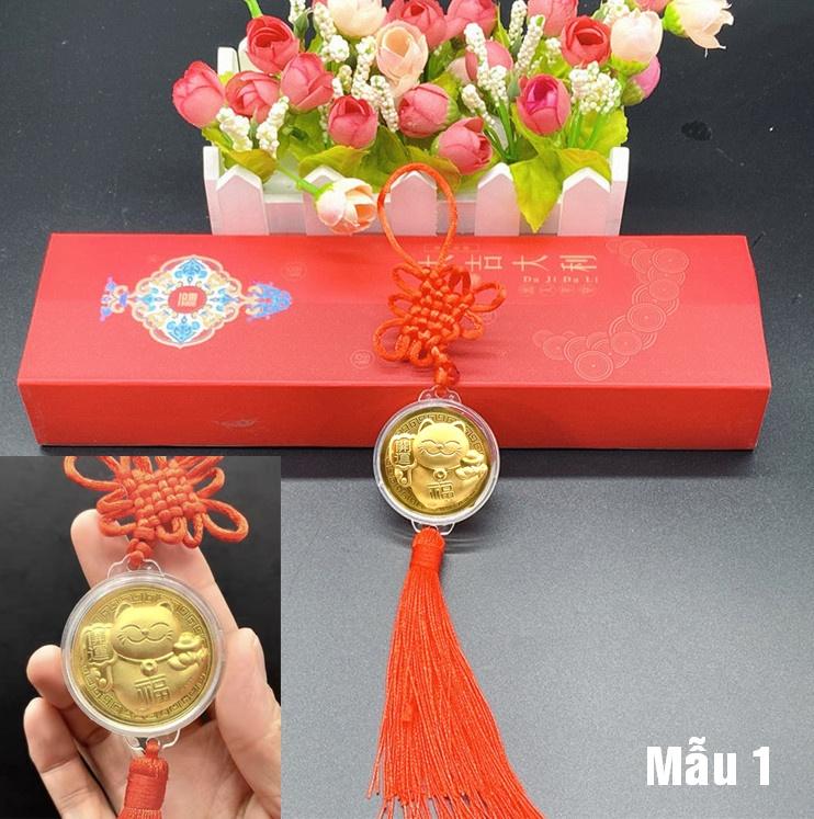 Dây Treo Ô Tô Xu Hình Con Mèo  Vàng , làm quà tặng bạn bè, người thân, dịp Lễ, Tết - mâu 1 - PASA COLLECTION