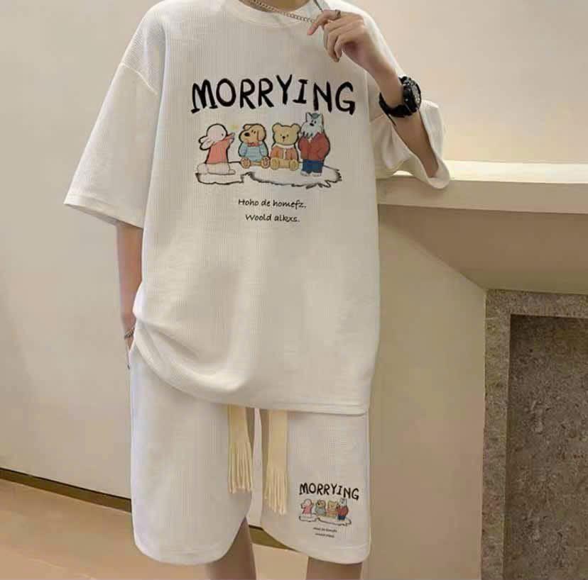 Sét Thể Thao Nam Nữ Mùa Hè Mặc Nhà Chất Thun Cotton Xốp Thái Siêu Xịn In Chữ MORRYING Siêu Đẹp HTM FASHION