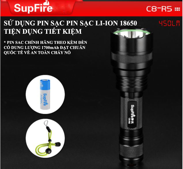 Đèn pin Siêu Sáng SupFire C8-R5 ( Hàng Chính Hãng )