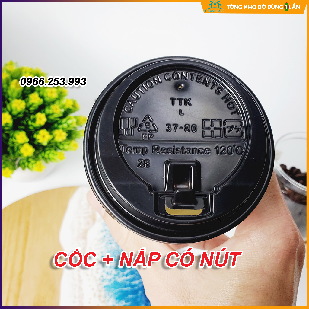 50 cốc giấy CÓ NẮP 240ml dùng 1 lần size 8OZ