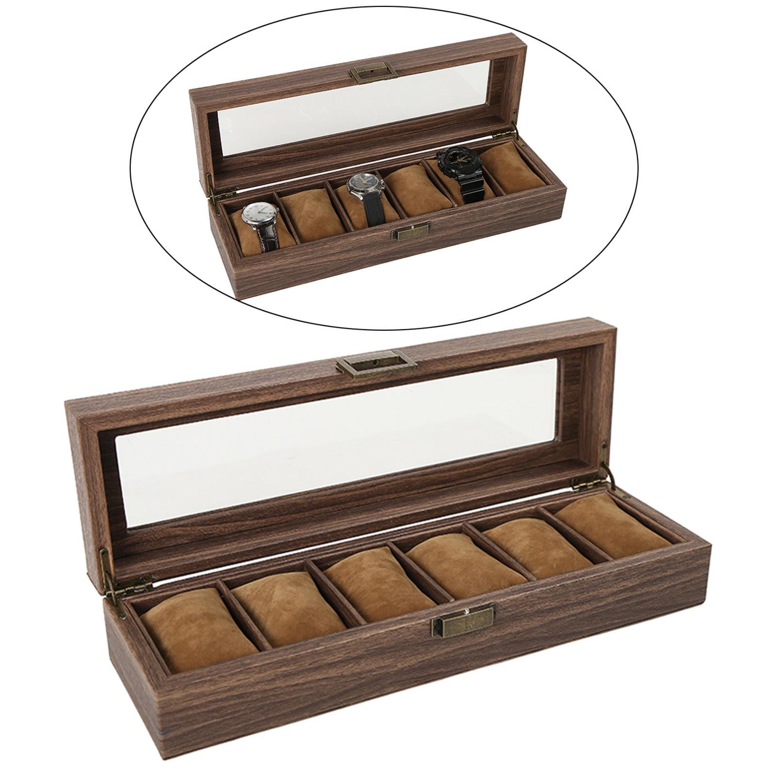 Luxury Box Men Jewelry Rings Case Organizer Glass Top 6 Grid