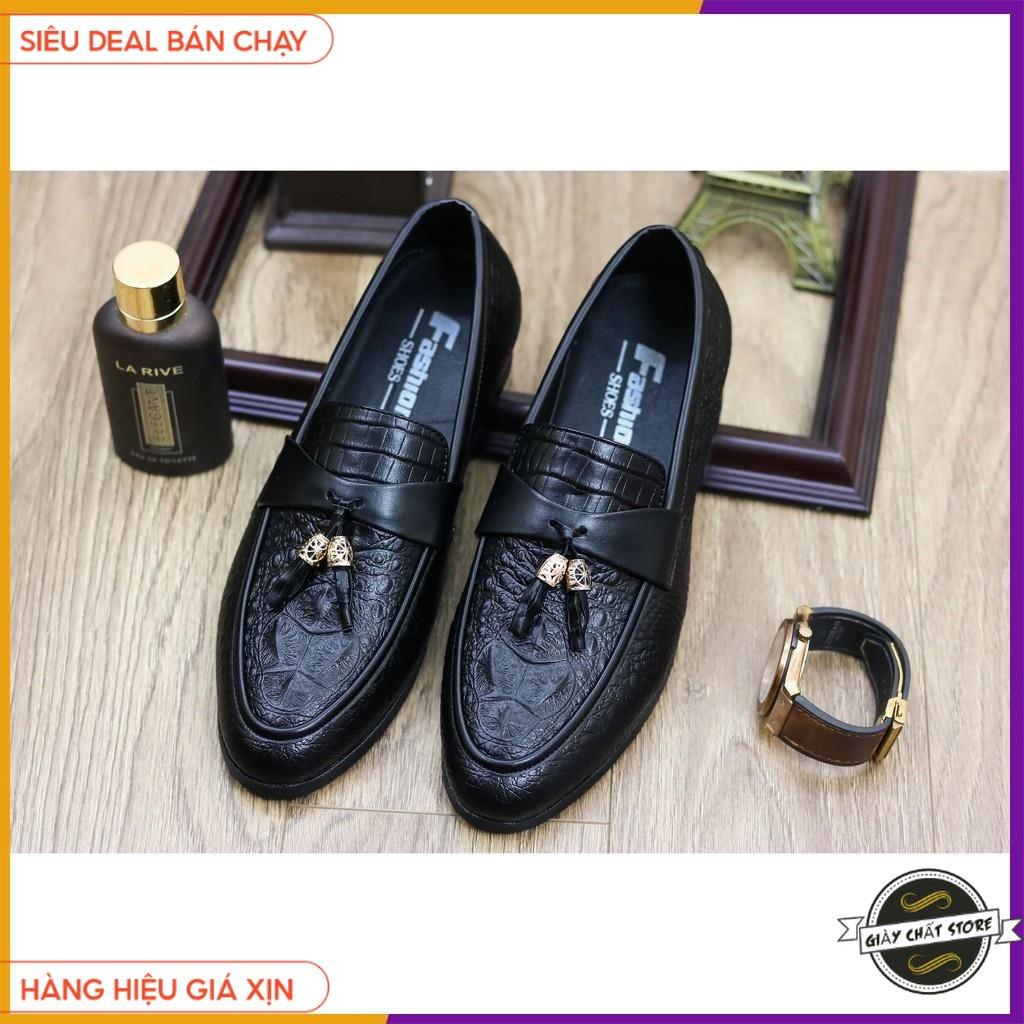 GIÀY LƯỜI  DA NAM GIÁ RẺ - DẬP VÂN CÁ SẤU CÓ CHUÔNG VÀNG - ĐẾ CAO 3CM - MÃ L184