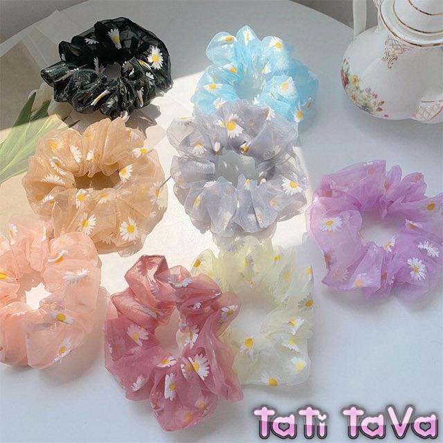 Video Cột tóc scrunchies voan hoa cúc Tatitava