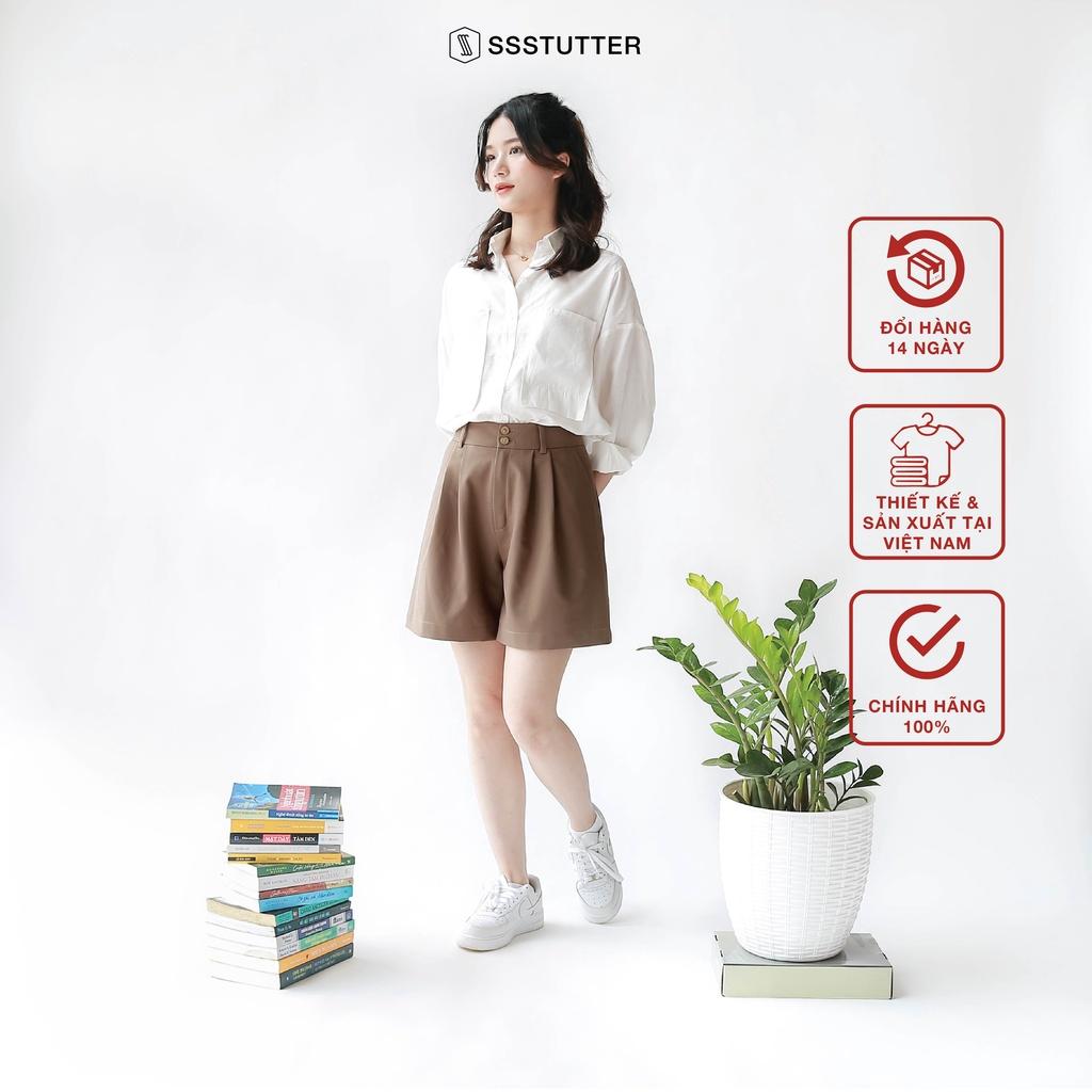 Quần short nữ SSSTUTTER chât khaki chống nhắn kiểu dáng lửng mid-length shorts