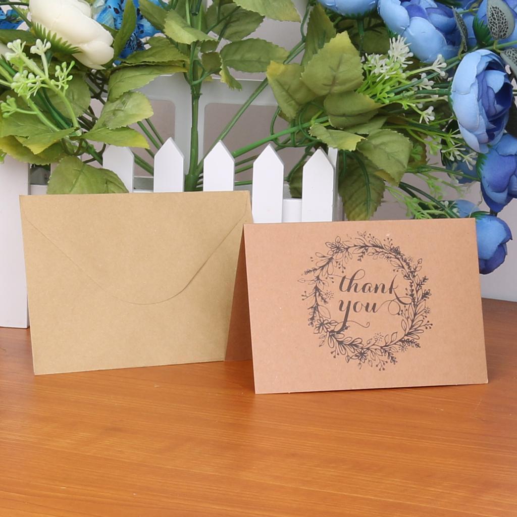 50pcs Vintage Brown Recycled Wedding Party Thank You Kraft Cards Envelops