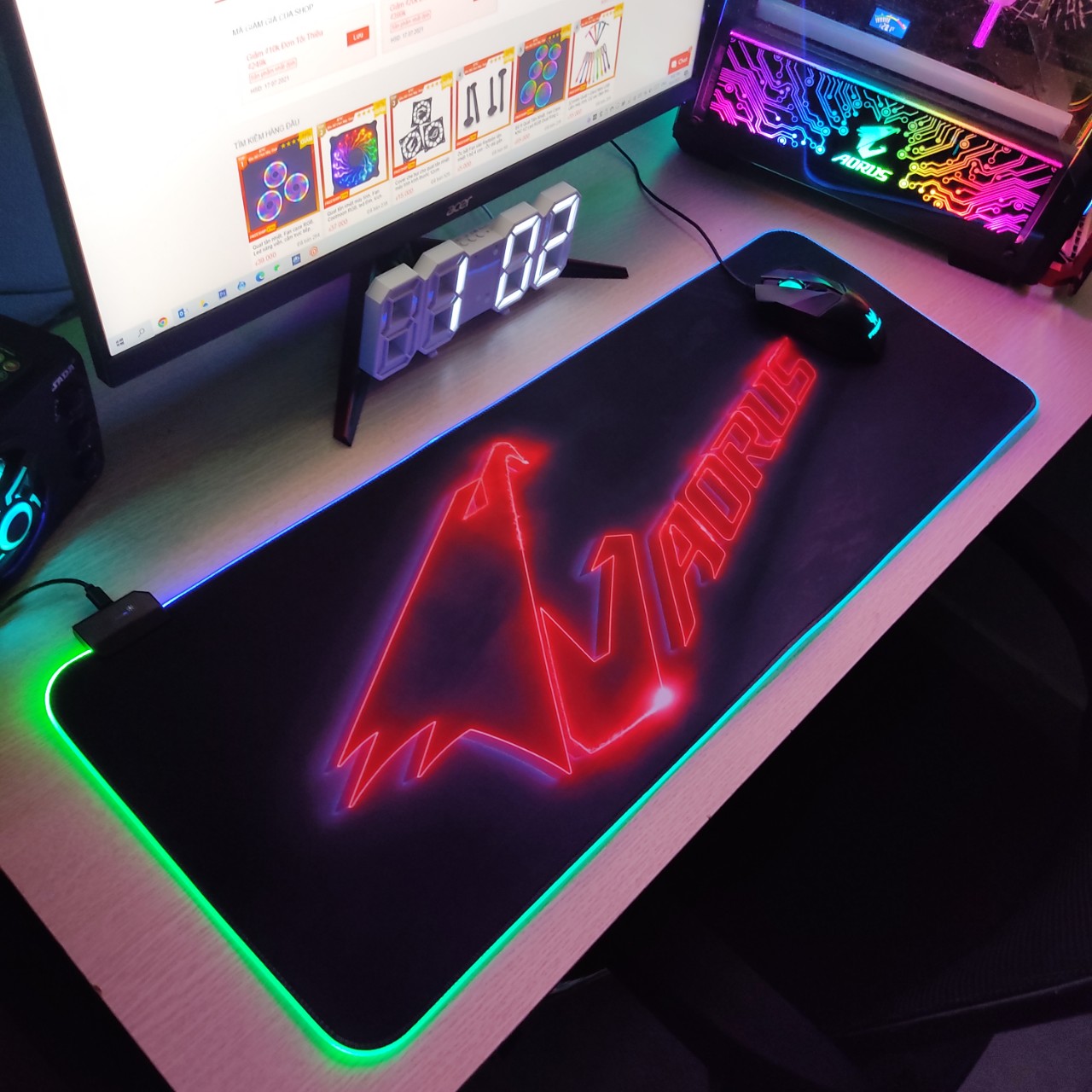 Mouse Pad, bàn di chuột, lót di chuột tích hợp Led RGB Aorus Version 2 sáng viền, kích thước 80cm x 30cm dày 4mm - Hàng nhập khẩu