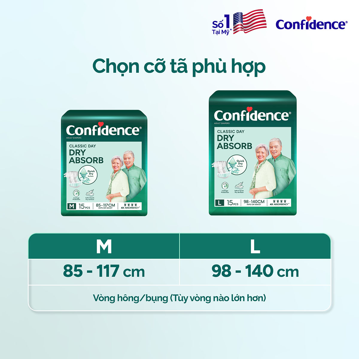 Tã dán Người Lớn Confidence Classic Day size L15 (15 miếng)