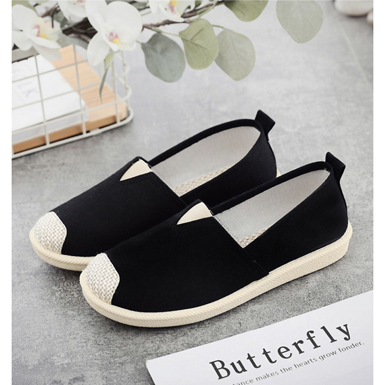 Giày lười slip on nữ bọc cói vintage dáng basic-GL1