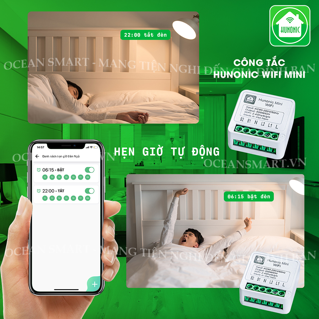 Công Tắc Thông Minh Wifi Hunonic Mini, Công Tắc Điều Khiển Từ Xa Qua Điện Thoại - HNMN02