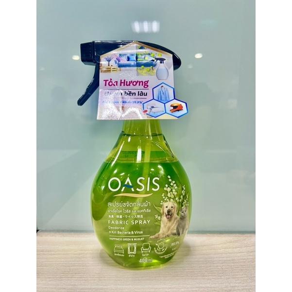 Xịt vải khử mùi &amp; Ngăn ngừa vi khuẩn trên vải Oasis Happiness green &amp; Muge 400ml (dành riêng cho vải có mùi thú cưng)