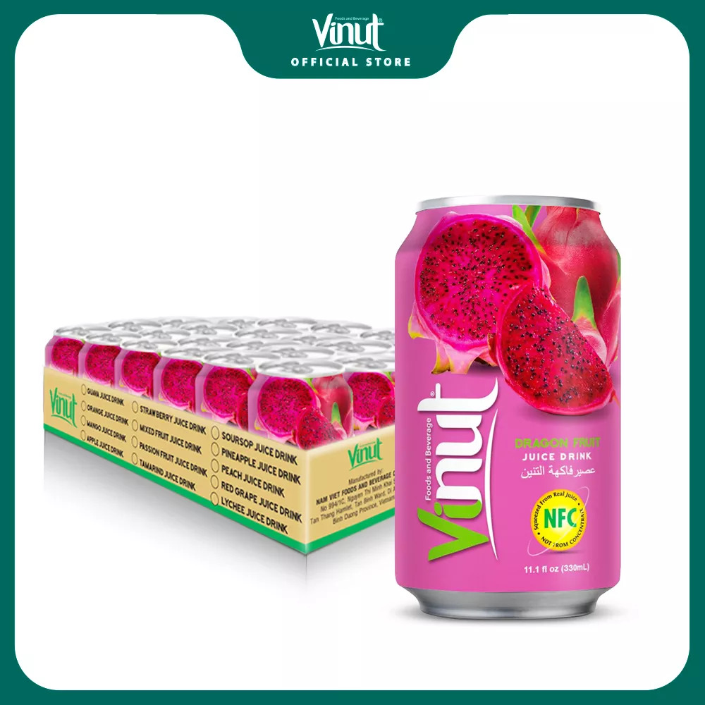 Lốc 6 Lon Nước Ép Thanh long Vinut nguyên chất 330ml