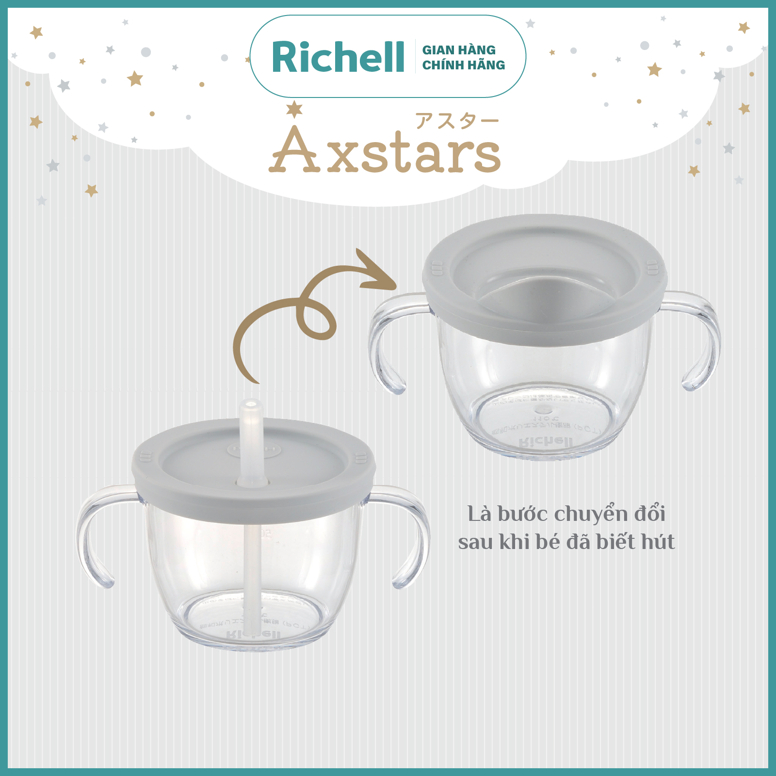 Cốc tập uống trực tiếp AXSTARS Richell Nhật Bản chống sặc cho bé từ 7 tháng | Baby