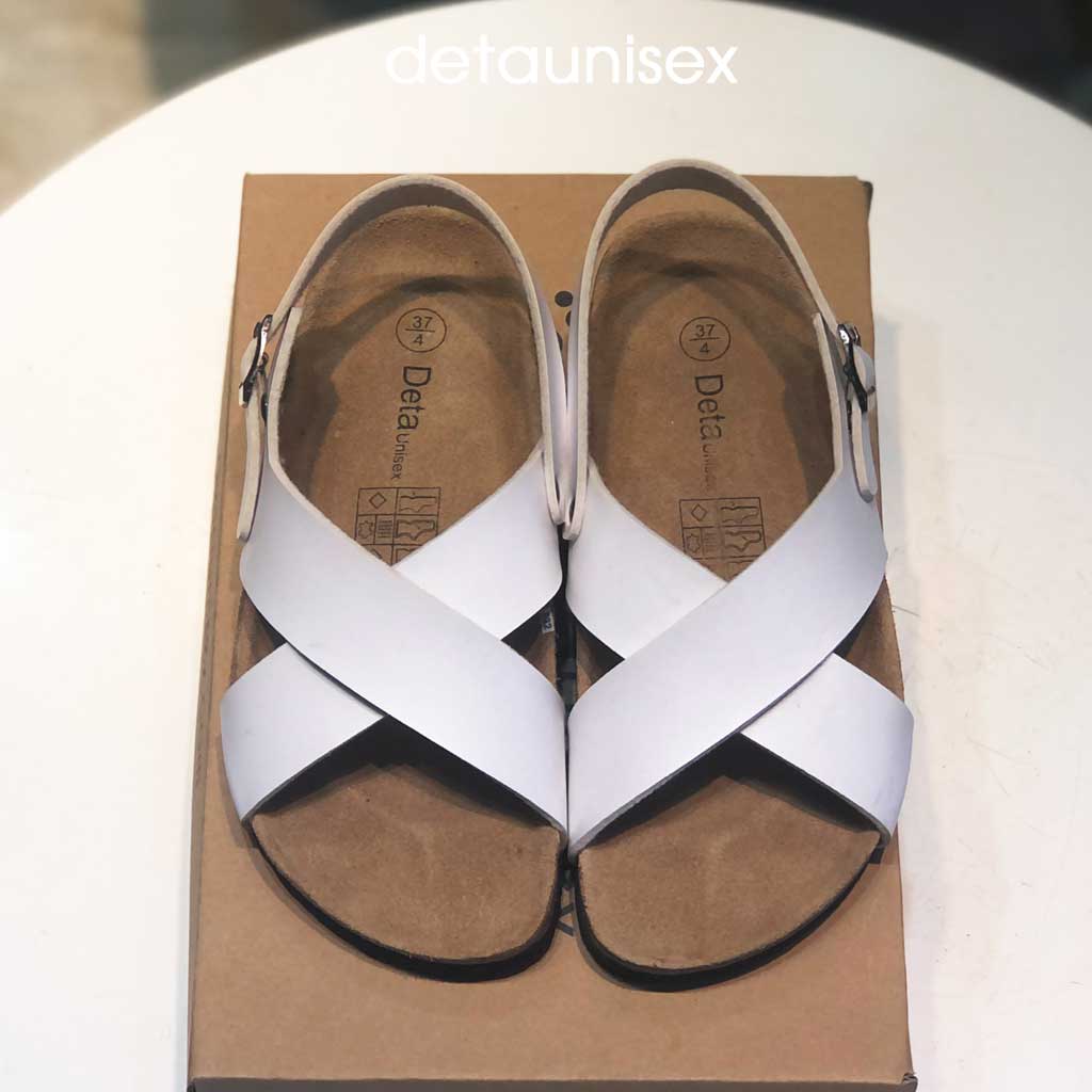 Hình ảnh Giày Sandal Quai Hậu Đế Trấu Nam Nữ Detaunisex Quai Chéo Màu Trắng Học Sinh - SATA23T