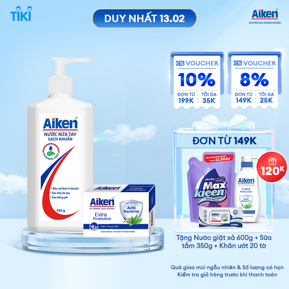 Aiken Nước rửa tay 500g + xà phòng 90g Chiết xuất Trà Xanh Thiên Nhiên/Bạc Hà