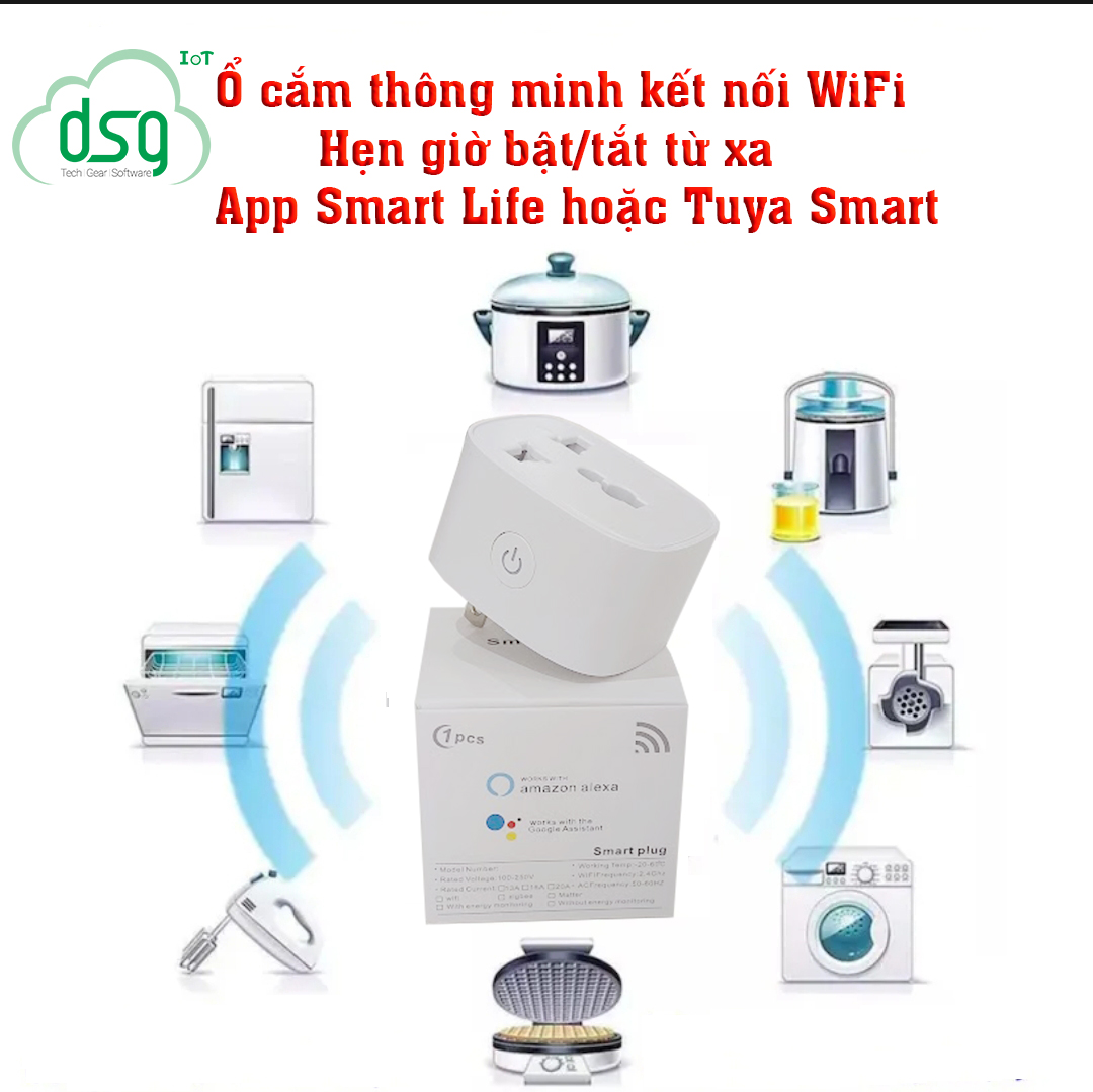 Ổ cắm điện thông minh wifi 16A, 3500W, điều khiển từ xa, đo tiêu thụ điện, hẹn giờ tắt mở, Smart plug Google & Alexa